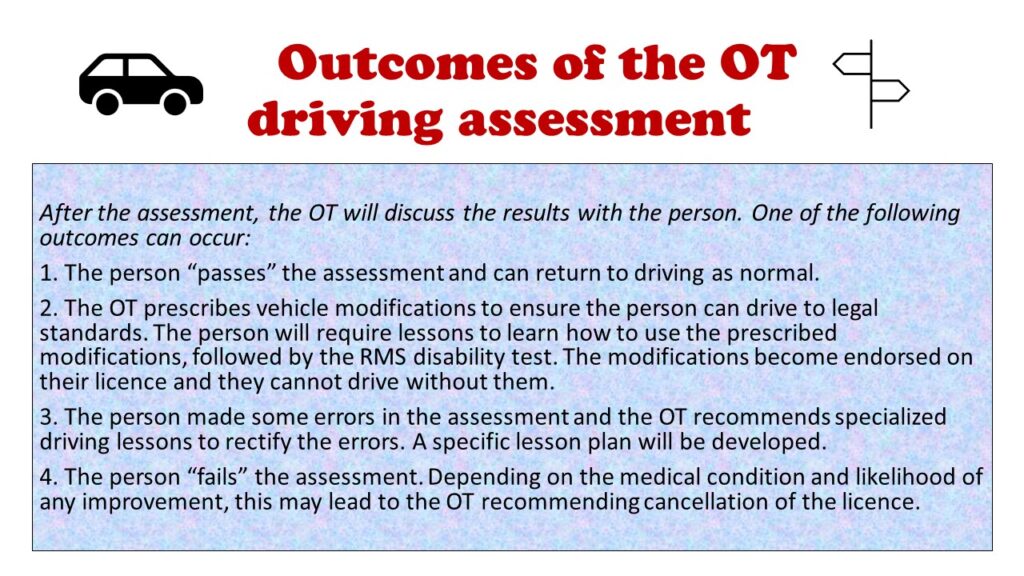 OT driving assessment outcomes